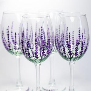 Wedding Glasses Set of 4 Purple Wine Glasses Hand Painted Wedding favor