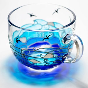 Ocean Waves Coffee Mug, Nautical Boyfriend Mug, Glass Sea Mug Handmade