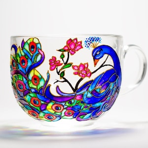 Hand Painted Peacock Mug, Bird Decor
