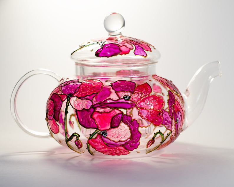 Glass Teapot Flowers Teapot Gift for tea lover, Tea Coffee Infuser Pot Kettle