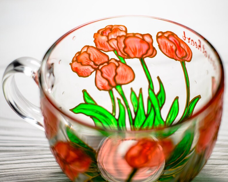 Handmade Coral Tulips Coffee Mug