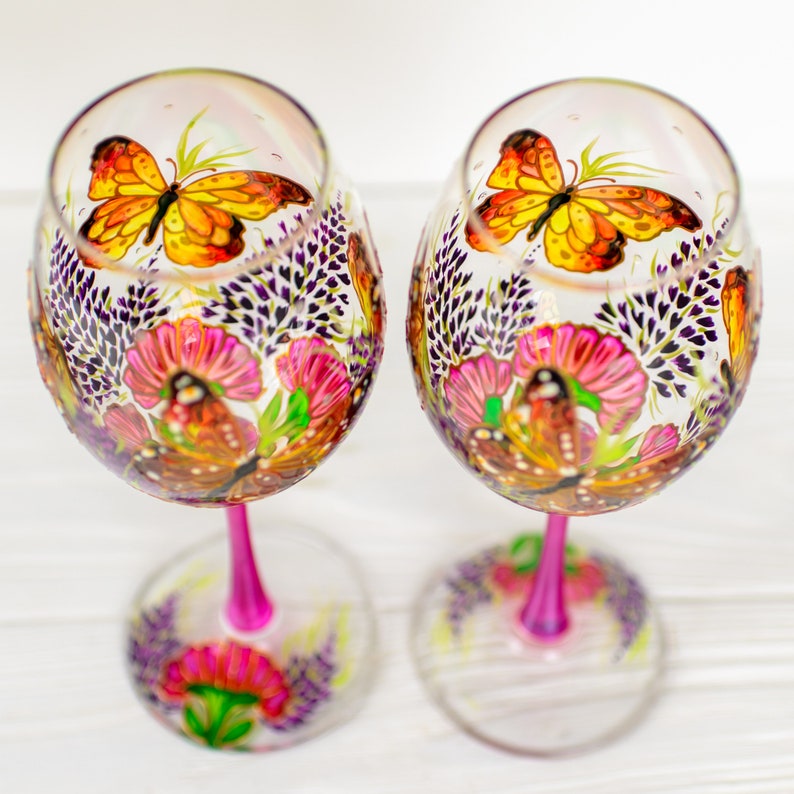 Monarch Butterfly Wine Glasses: Hand-Painted, Set