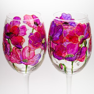 Hand-Painted Floral Wine Glasses – Personalized Gift for Wine Lover