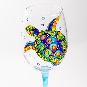 Sea Turtle Wine Glass: Hand Painted Beach Theme Gift