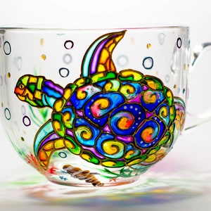 Hand Painted Turtle Mug:Coffee Cup, 17 oz