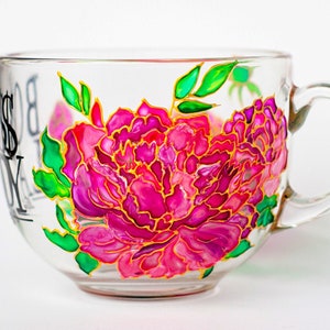 Hand Painted Pink Peony Mug
