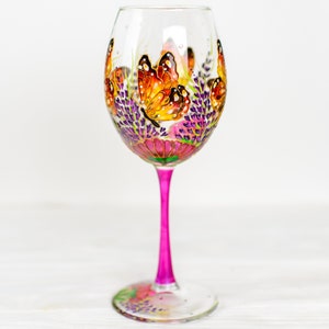 Butterfly Wine Glass: Hand Painted Birthday Gift