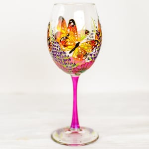 Butterfly Wine Glass: Hand Painted Birthday Gift