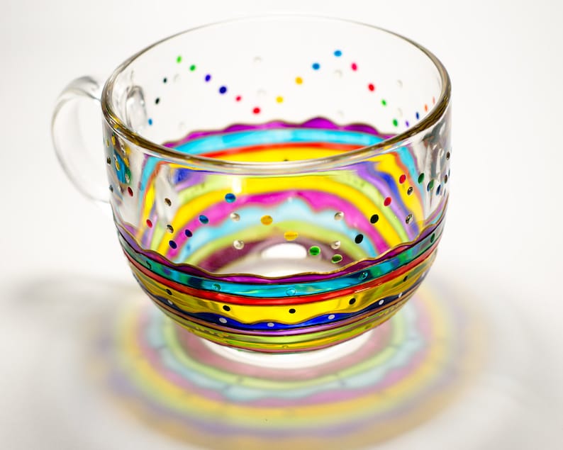 Stained Glass Coffee Mug, Colorful Rainbow Stripes