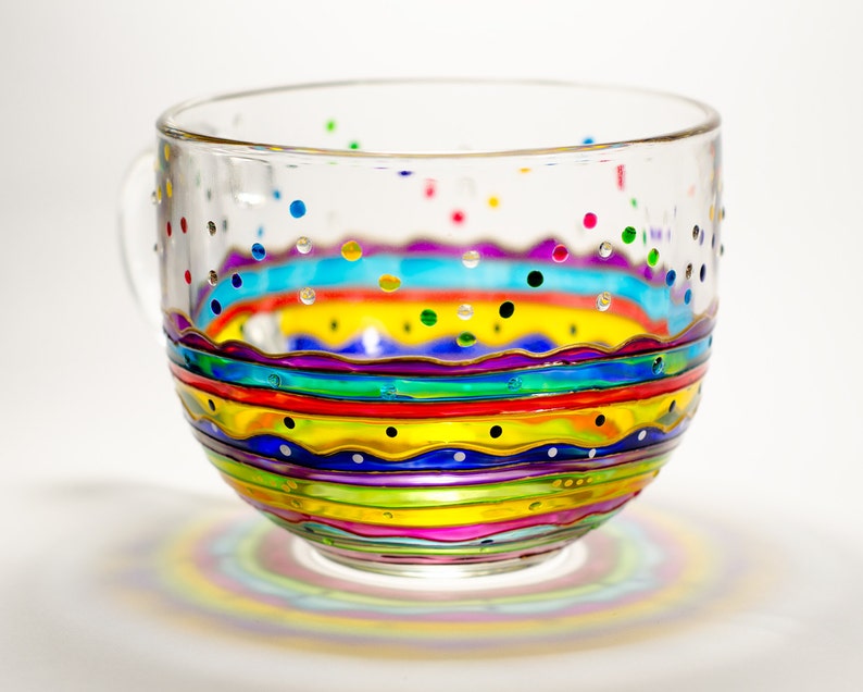 Stained Glass Coffee Mug, Colorful Rainbow Stripes