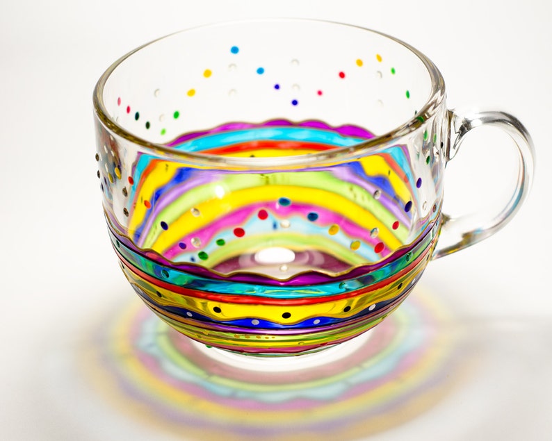 Stained Glass Coffee Mug, Colorful Rainbow Stripes