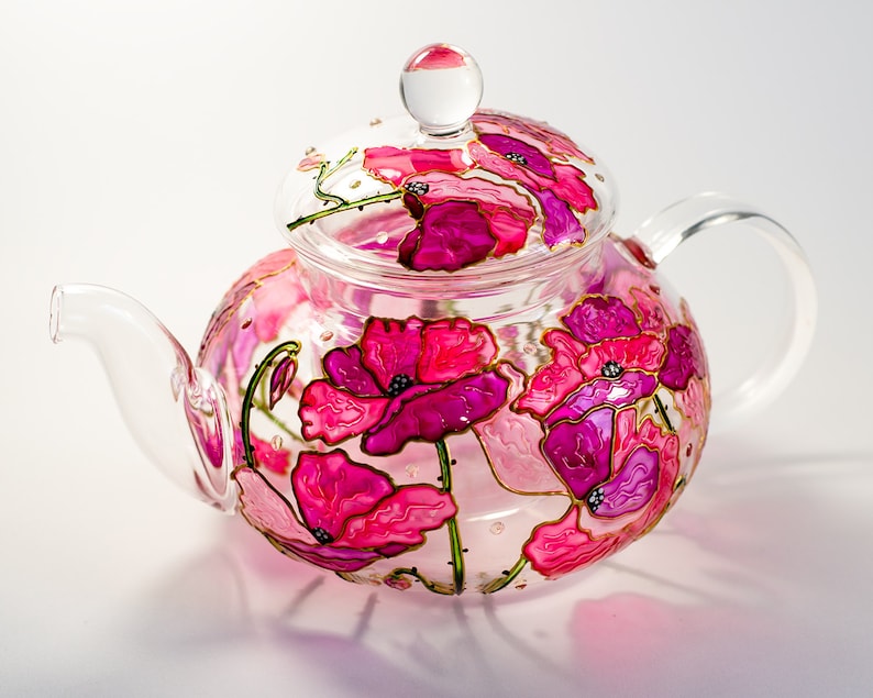 Glass Teapot Flowers Teapot Gift for tea lover, Tea Coffee Infuser Pot Kettle