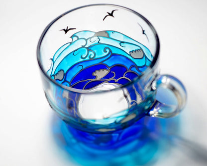 Ocean Waves Coffee Mug, Nautical Boyfriend Mug, Glass Sea Mug Handmade