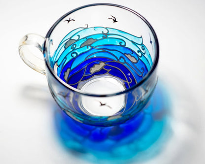Ocean Waves Coffee Mug, Nautical Boyfriend Mug, Glass Sea Mug Handmade