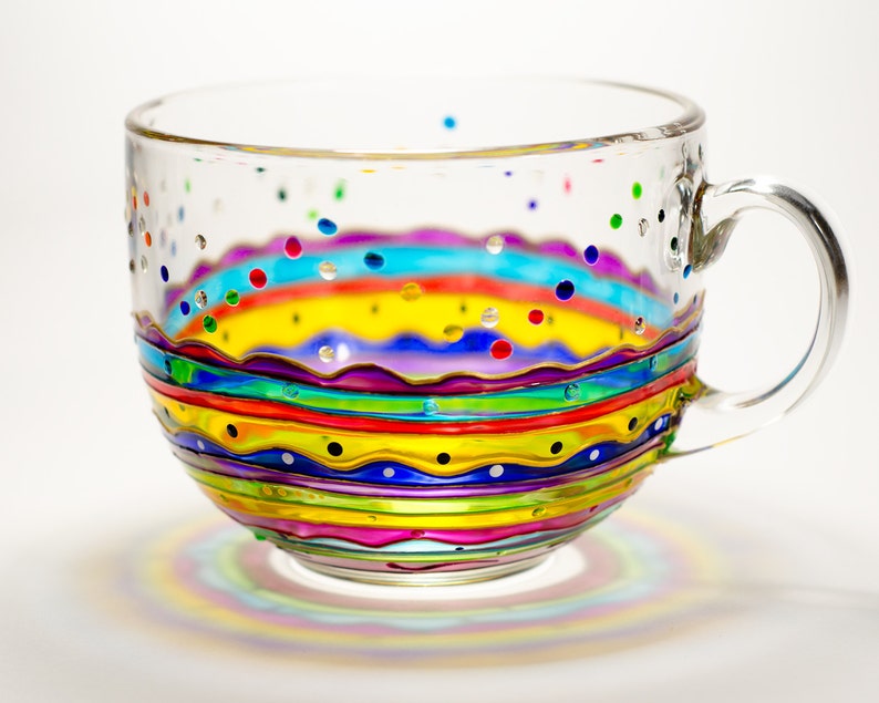Stained Glass Coffee Mug, Colorful Rainbow Stripes