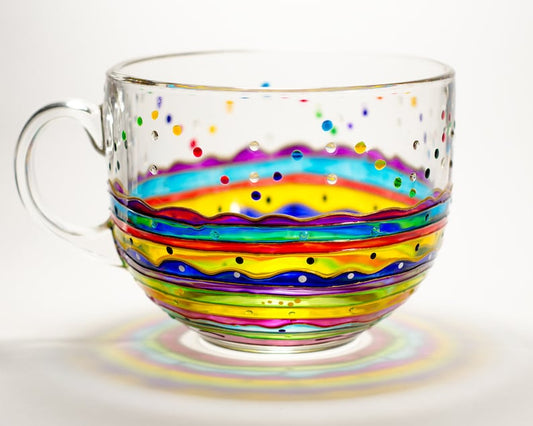 Stained Glass Coffee Mug, Colorful Rainbow Stripes
