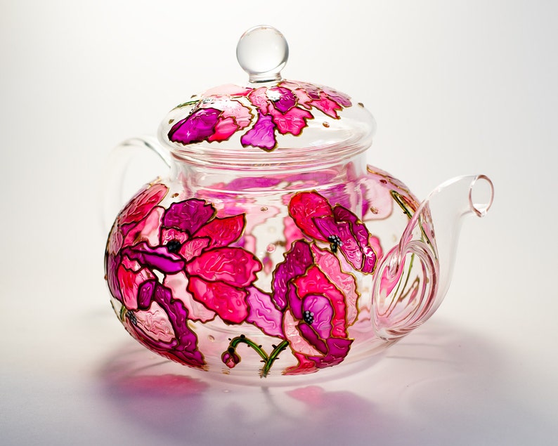Glass Teapot Flowers Teapot Gift for tea lover, Tea Coffee Infuser Pot Kettle