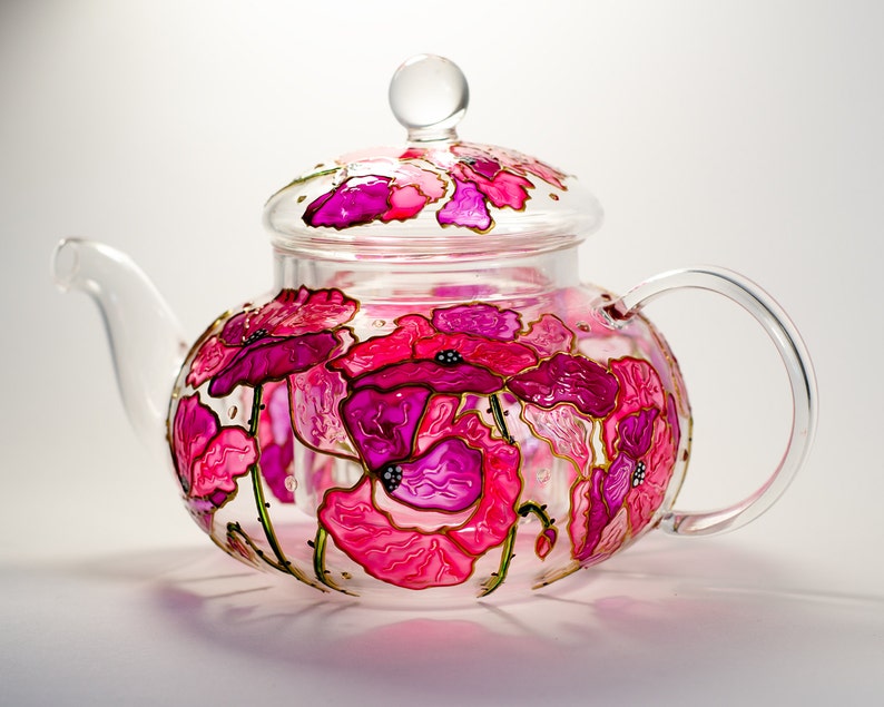 Glass Teapot Flowers Teapot Gift for tea lover, Tea Coffee Infuser Pot Kettle