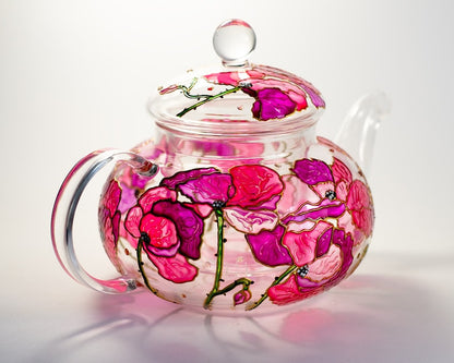 Glass Teapot Flowers Teapot Gift for tea lover, Tea Coffee Infuser Pot Kettle