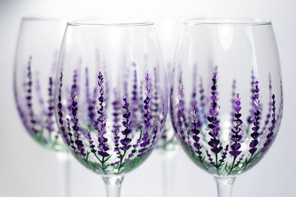 Wedding Glasses Set of 4 Purple Wine Glasses Hand Painted Wedding favor
