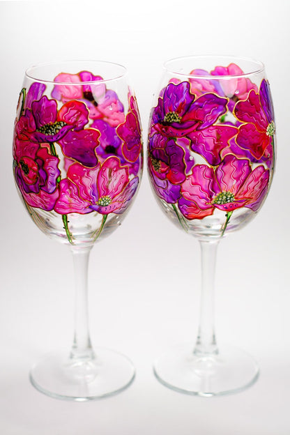 Hand-Painted Floral Wine Glasses – Personalized Gift for Wine Lover