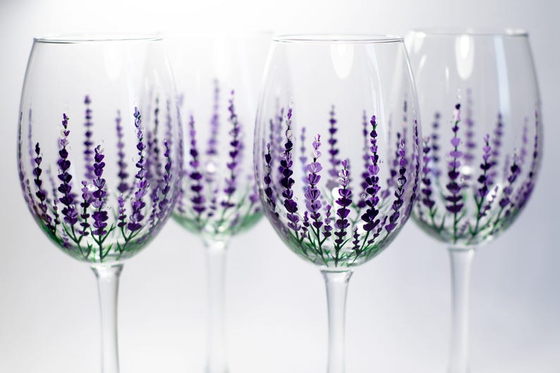 Wedding Glasses Set of 4 Purple Wine Glasses Hand Painted Wedding favor