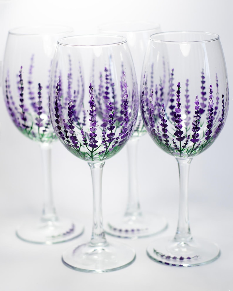 Wedding Glasses Set of 4 Purple Wine Glasses Hand Painted Wedding favor
