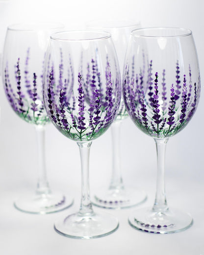 Wedding Glasses Set of 4 Purple Wine Glasses Hand Painted Wedding favor