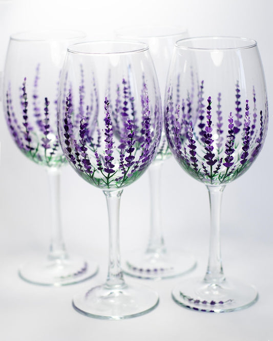 Wedding Glasses Set of 4 Purple Wine Glasses Hand Painted Wedding favor
