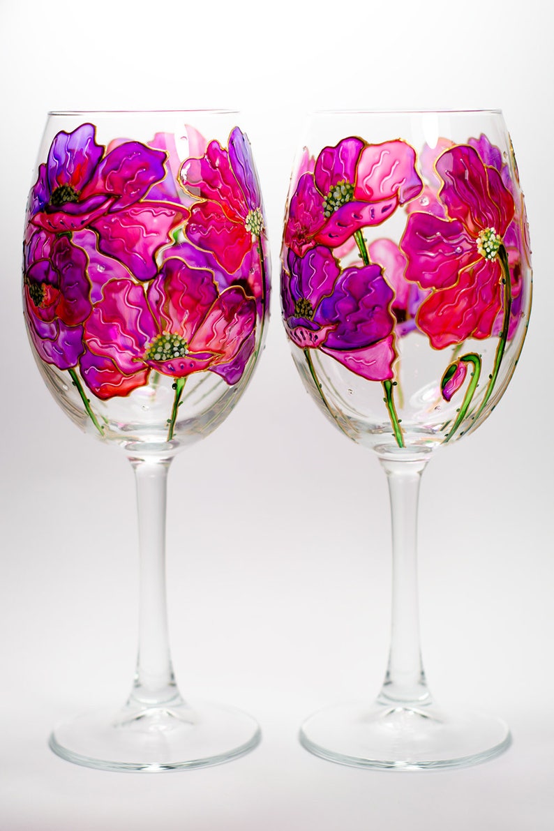 Hand-Painted Floral Wine Glasses – Personalized Gift for Wine Lover