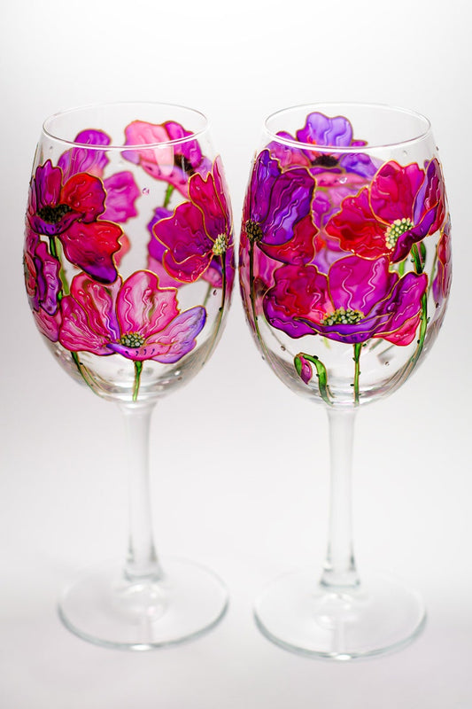 Hand-Painted Floral Wine Glasses – Personalized Gift for Wine Lover