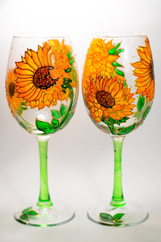 Sunflowers Wine Glasses Hand Painted Wine Glasses, Flowers Wedding Glasses, Sunflowers Wedding Gift