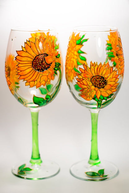 Sunflowers Wine Glasses Hand Painted Wine Glasses, Flowers Wedding Glasses, Sunflowers Wedding Gift
