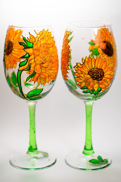 Sunflowers Wine Glasses Hand Painted Wine Glasses, Flowers Wedding Glasses, Sunflowers Wedding Gift