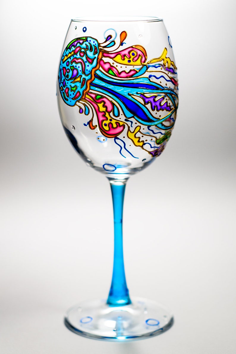 Jellyfish Wine Glasses Hand Painted Beach Wedding Favor