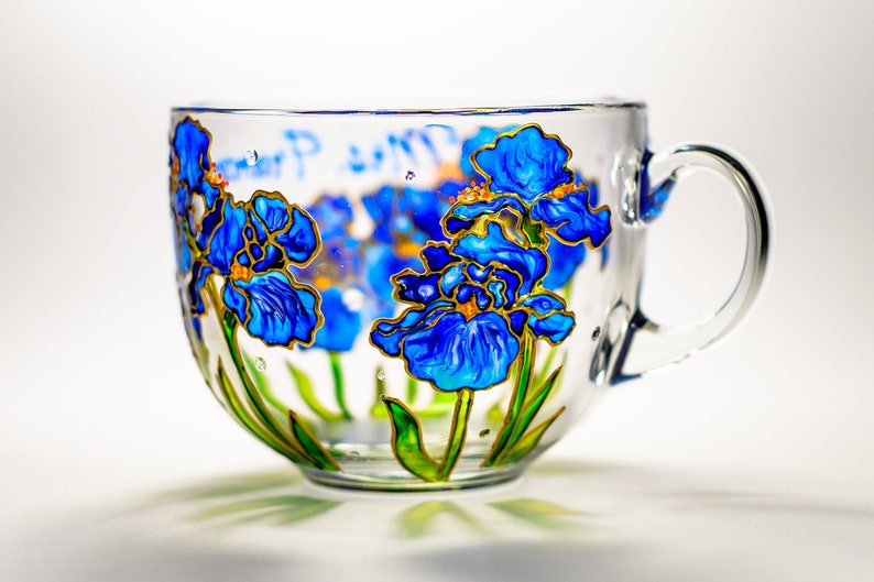 Floral Coffee Mug, Blue Irises Cup, Flowers Birthday Mug