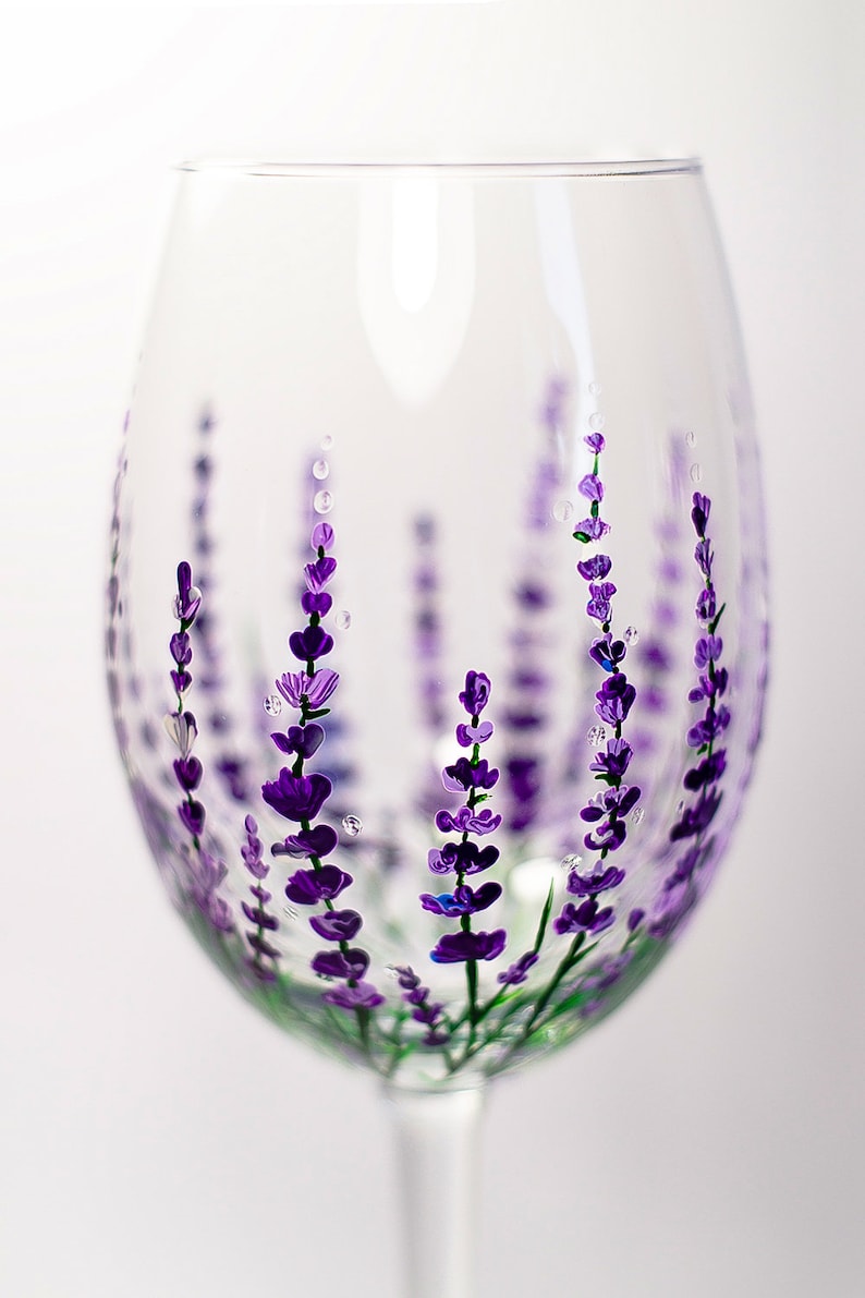 Hand Painted Lavender Wine Glass, Floral Birthday Gift