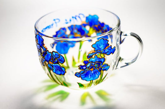 Floral Coffee Mug, Blue Irises Cup, Flowers Birthday Mug