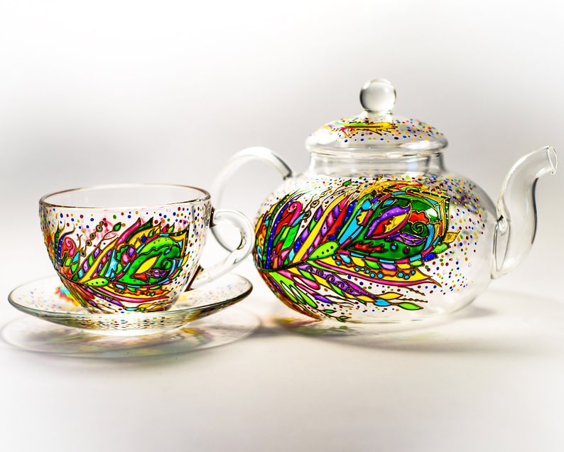 Tea Set  Hostess Gift Teapot with Cups and Saucers Mom Christmas Gift