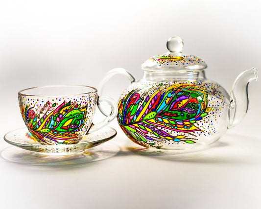 Tea Set  Hostess Gift Teapot with Cups and Saucers Mom Christmas Gift