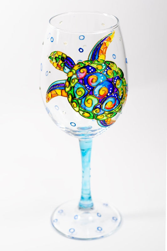 Sea Turtle Wine Glass: Hand Painted Beach Theme Gift
