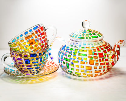 Colorful Glass Teapot Set: Hand Painted Tea Set, New Home Gift