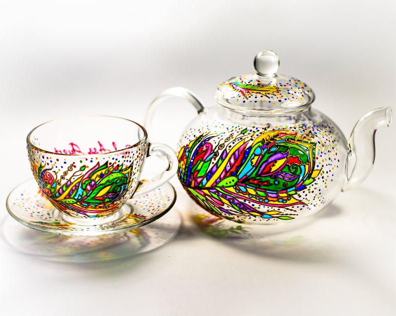 Tea Set  Hostess Gift Teapot with Cups and Saucers Mom Christmas Gift