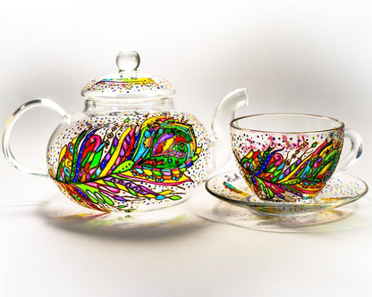 Tea Set  Hostess Gift Teapot with Cups and Saucers Mom Christmas Gift