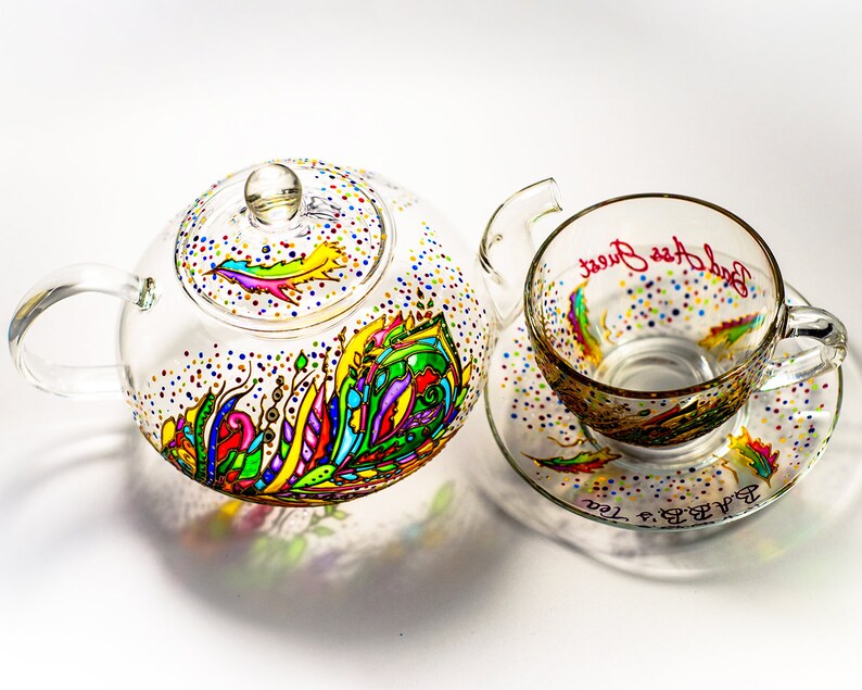 Tea Set  Hostess Gift Teapot with Cups and Saucers Mom Christmas Gift