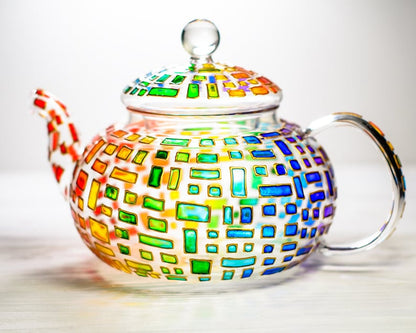 Colorful Glass Teapot Set: Hand Painted Tea Set, New Home Gift