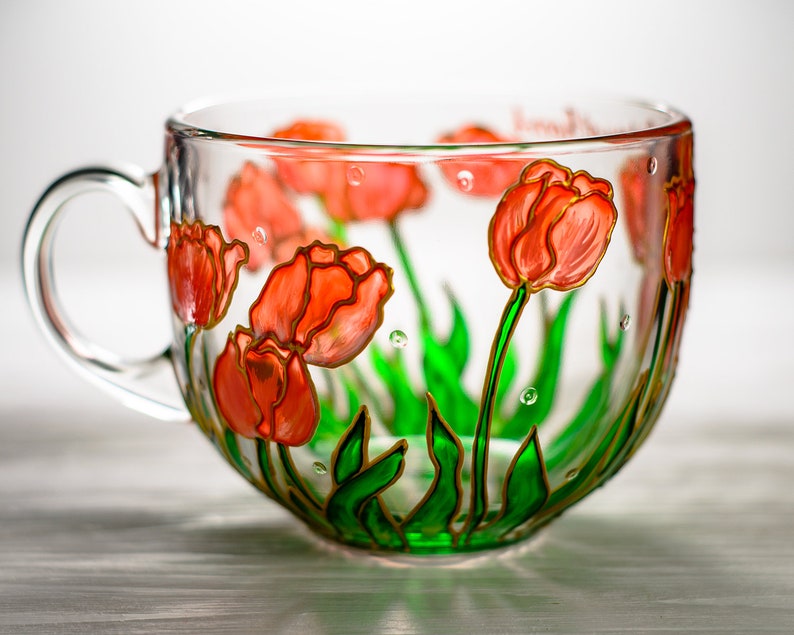 Handmade Coral Tulips Coffee Mug