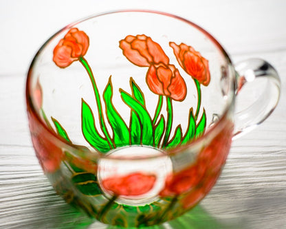 Handmade Coral Tulips Coffee Mug
