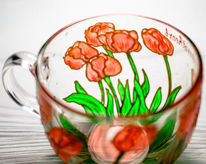 Handmade Coral Tulips Coffee Mug