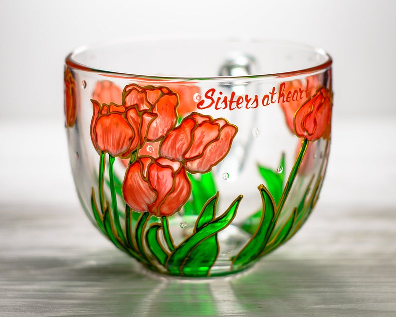 Handmade Coral Tulips Coffee Mug